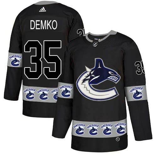 Men Adidas Vancouver Canucks #35 Thatcher Demko Black Authentic Team Logo Fashion Stitched NHL Jersey